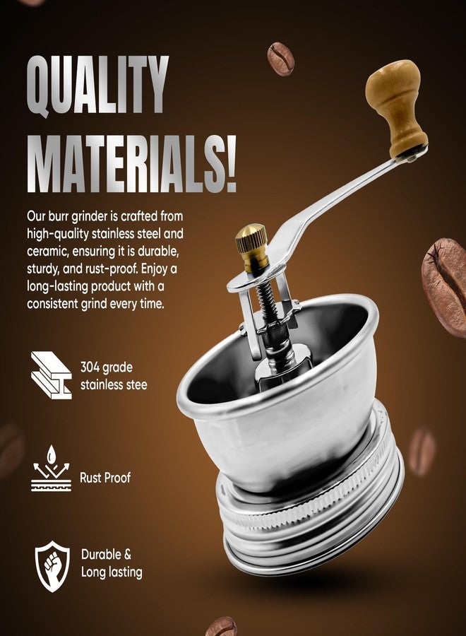 ByteX Stainless Steel Coffee Grinder Lid Attachment for Regular Mouth Mason Jars - Manual Crank Burr Grinder for Fresh Coffee, Ideal for Camping, Home Barista, Rust Proof Ceramic Mechanism - Image 2
