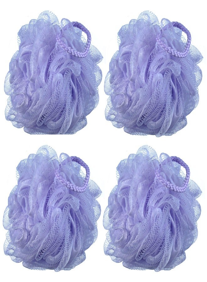 iboodi 60g/pcs Purple Mesh Bath Sponge Shower Pouf Loofahs Shower Puff Pack of 4 (Purple) - Image 1