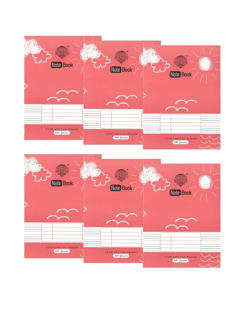 Horizon 6-Piece A5 Size Four Lined Notebook 100 Pages - Image 1