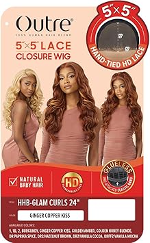 Outre Human Hair Blend 5X5 Lace Closure Wig HhbGlam Curls 24 Color1 JET BLACK - Image 2
