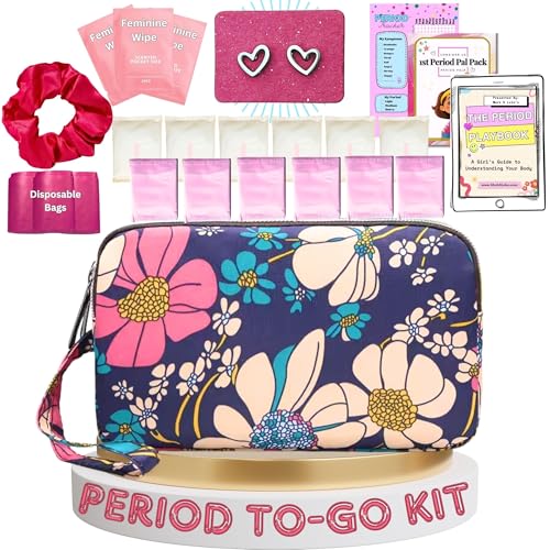 First Period Pal Pack toGo Kit 24 pcs First Period Kit for Tweens Teen Period Kit Discrete Period Bag Pads Panty Liners Period Kits for Tweens 1012 Flowers