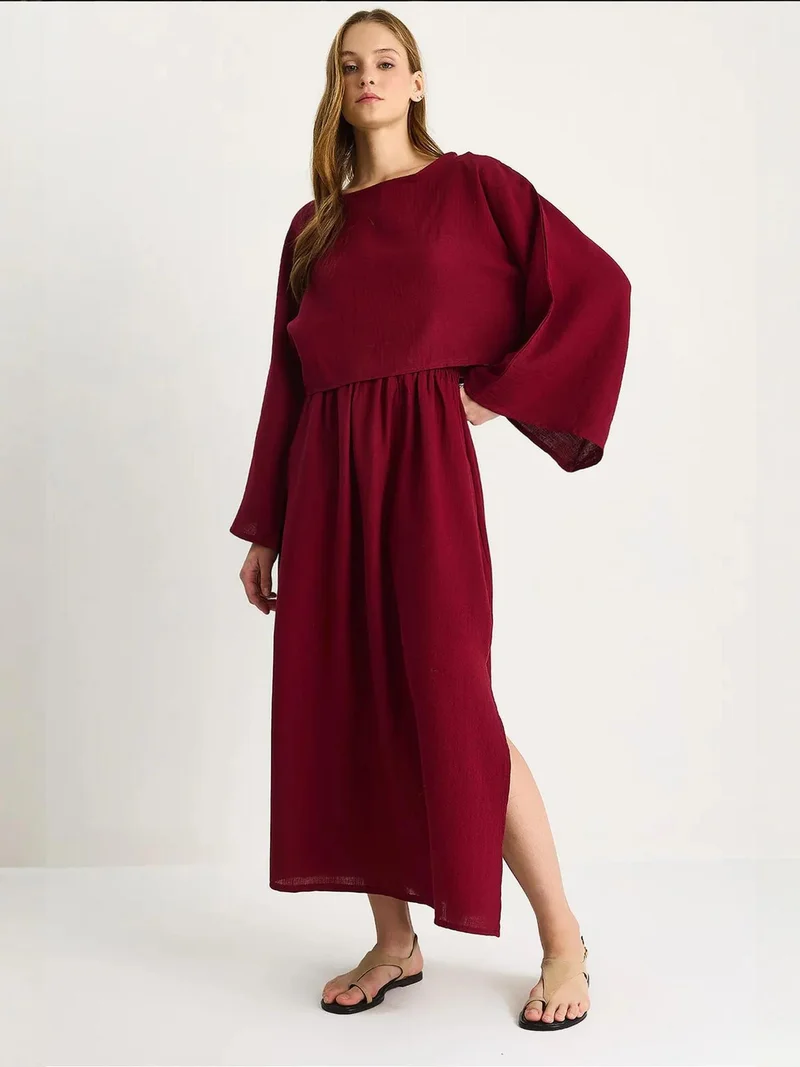 LUCCI Oversized Crew Neck Midi Two-Piece Set with Slit
