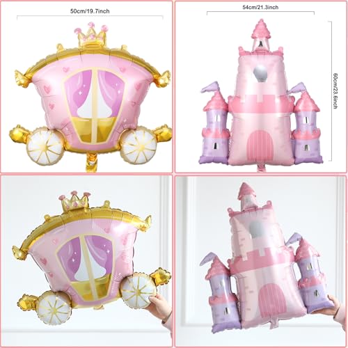 GIHOO Princess Birthday Party Decorations 4pcs Castle and Carriage Foil Balloons for Girls Princess Birthday Baby Shower Party Supplies - Image 5