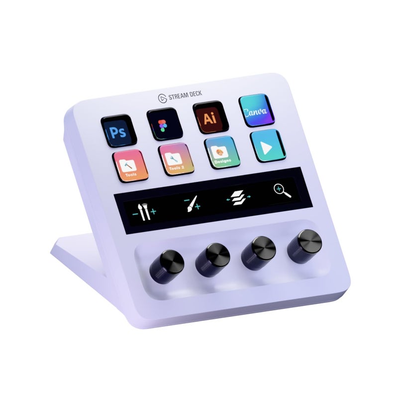 Elgato Stream Deck White Studio Controller with LCD Keys Dials and Touch Strip for Post Production in Adobe Premiere Pro Photoshop DaVinci Resolve Final Cut Pro Workflow Automation