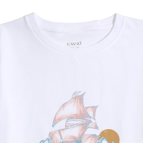 CAVIO Boys Peach Floral Print Half Sleeve Cotton Shirt with T-Shirt - Image 3