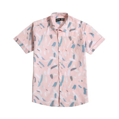 CAVIO Boys Peach Floral Print Half Sleeve Cotton Shirt with T-Shirt - Image 4
