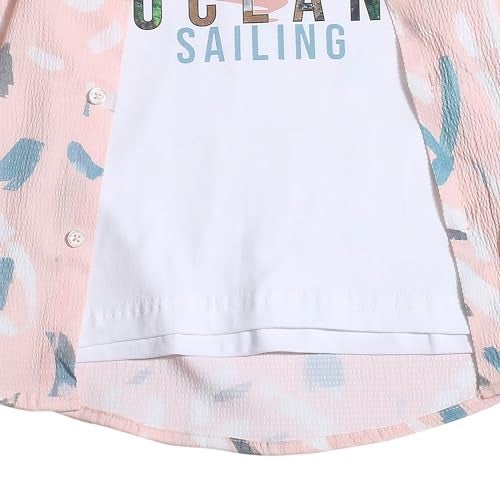 CAVIO Boys Peach Floral Print Half Sleeve Cotton Shirt with T-Shirt - Image 5