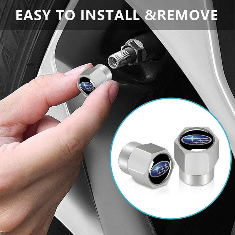 XIGRALUCK Tire Valve Stem Cap for Subaru Ascent BRZ Crosstrek Forester Impreza Legacy Outback WRX STI XV Crosstrek Metal Tire Stem Cover with Belt O-Ring Air caps Sports Accessories 4 Pack - Image 2