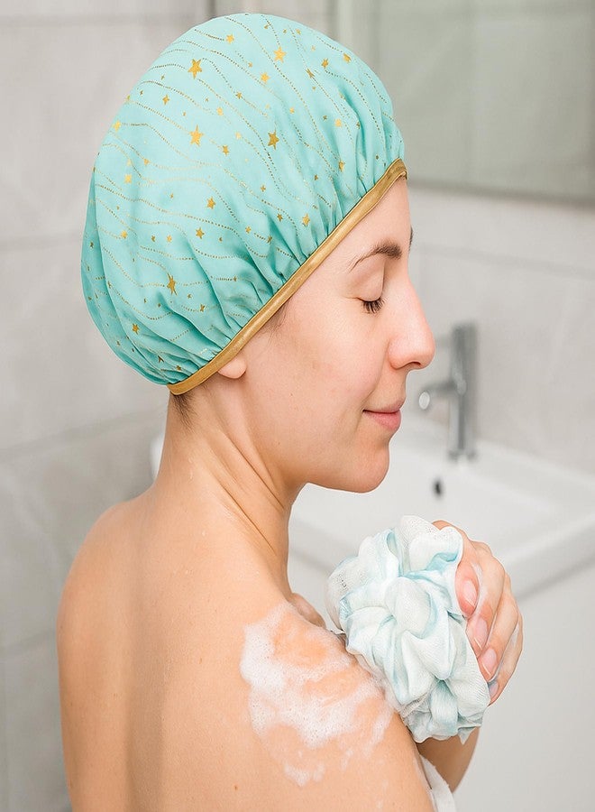 ويش كي طقم سبا استحمام من ويشكي مكون من 6 قطع للنساء: قبعة استحمام، ليفة استحمام، وسادة تدليك الظهر، حزام تقشير، فرشاة أظافر، حجر خفاف، وسادة ليفة، طقم تقشير الجسم للاستحمام، طقم هدايا للبنات - Image 3