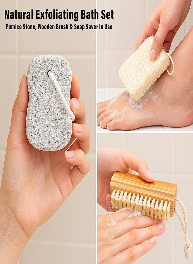 ويش كي طقم سبا استحمام من ويشكي مكون من 6 قطع للنساء: قبعة استحمام، ليفة استحمام، وسادة تدليك الظهر، حزام تقشير، فرشاة أظافر، حجر خفاف، وسادة ليفة، طقم تقشير الجسم للاستحمام، طقم هدايا للبنات - Image 4