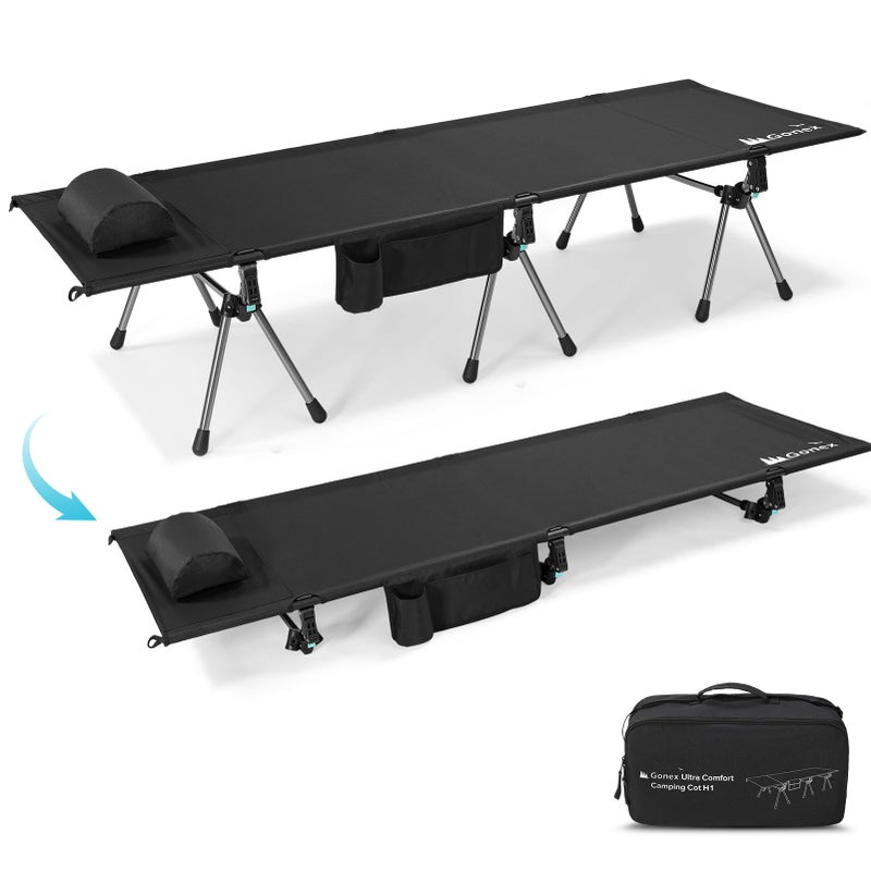 Gonex Camping Cot with Leg Extenders 2 in 1 Portable Ultralight Folding Cot for Adults Adjustable Height Supports 350lbs Sleeping Bed for Backpacking Travel Beach Home 74.8"x27.5"(Black, 1 PCS) - Image 1