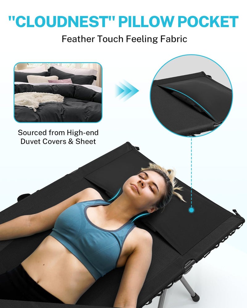 Gonex Camping Cot with Leg Extenders 2 in 1 Portable Ultralight Folding Cot for Adults Adjustable Height Supports 350lbs Sleeping Bed for Backpacking Travel Beach Home 74.8"x27.5"(Black, 1 PCS) - Image 3