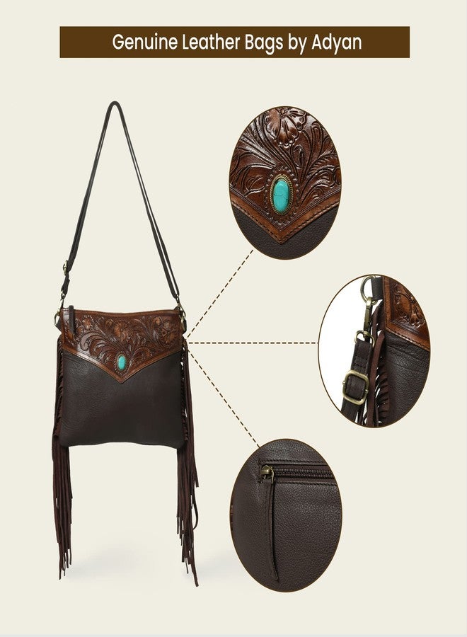 ADYAN Western Leather Purses for Women Crossbody Bag Sling Bag for Women Hand-tooled Fringe Purse - Image 2
