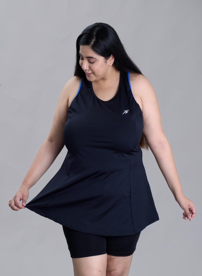 كيب فيت طقم سباحة نسائي مبطن برقبة دائرية ومقاسات كبيرة من Keepfit، بتصميم فستان قصير مع شورت سباحة أسود | ملابس سباحة نسائية - Image 3