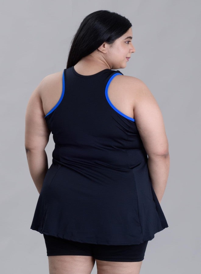 كيب فيت طقم سباحة نسائي مبطن برقبة دائرية ومقاسات كبيرة من Keepfit، بتصميم فستان قصير مع شورت سباحة أسود | ملابس سباحة نسائية - Image 5