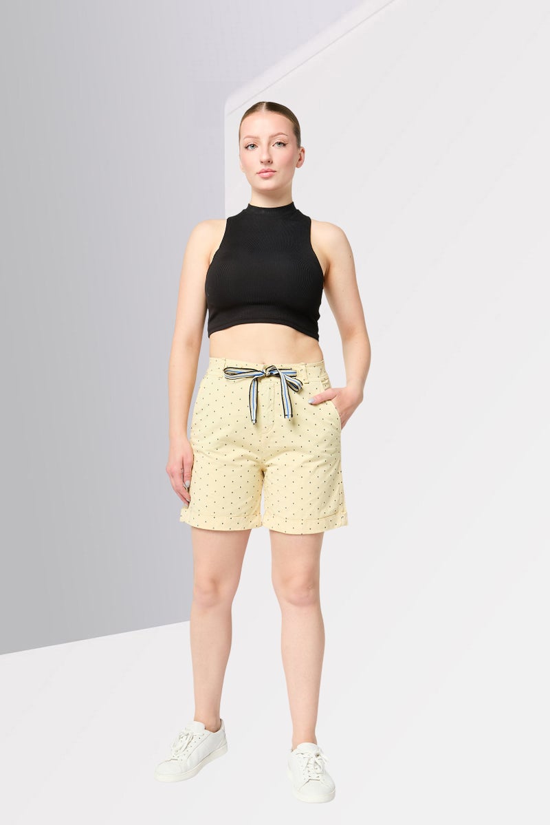 La Martina Women Allover Print Basic Shorts, Yellow - Image 2