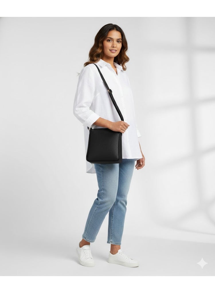 KANAZ Womenâ€™s Black Shoulder Bag | Minimalist Faux Leather Handbag with Adjustable Strap | Elegant Daily Purse for Work, Office & Casual Use, F3498 Modern Lady (Black) - Image 3