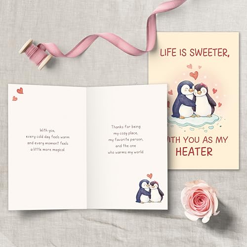 Bewoow Romantic Valentine’s Day Card Gift for Girlfriend Boyfriend, Lovely Anniversary Card Gift for Wife Husband, Life ls Sweeter With You As My Heater - Image 5