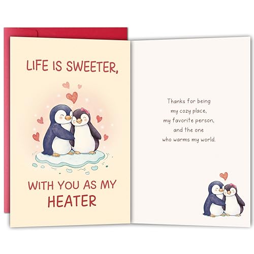 Bewoow Romantic Valentine’s Day Card Gift for Girlfriend Boyfriend, Lovely Anniversary Card Gift for Wife Husband, Life ls Sweeter With You As My Heater - Image 1