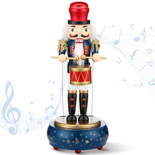 Jetec Nutcracker Music Box Wooden Nutcracker Soldier Toy Handmade Nutcracker Figures Christmas Nutcrackers Soldiers Wind up Musical Box Clockwork Christmas Music Box for Gift Home Decor Retro Style - Image 1