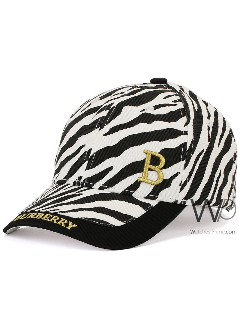 BURBERRY Burberry B Baseball Cap White-Black Color Cotton Hat For Men - Image 1