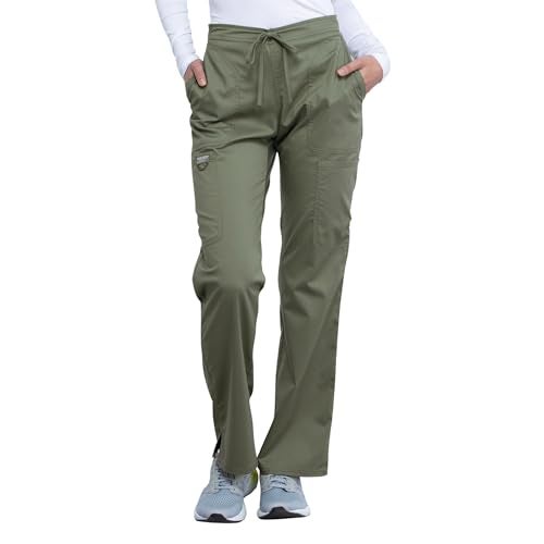 Cherokee Scrubs for Women Mid Rise Moderate Flare Drawstring Pant with 5 Pockets, Ultra Soft & Breathable Fabric - WW120T, M Tall, Olive - Image 1