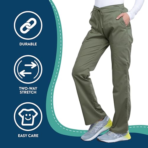 Cherokee Scrubs for Women Mid Rise Moderate Flare Drawstring Pant with 5 Pockets, Ultra Soft & Breathable Fabric - WW120T, M Tall, Olive - Image 5