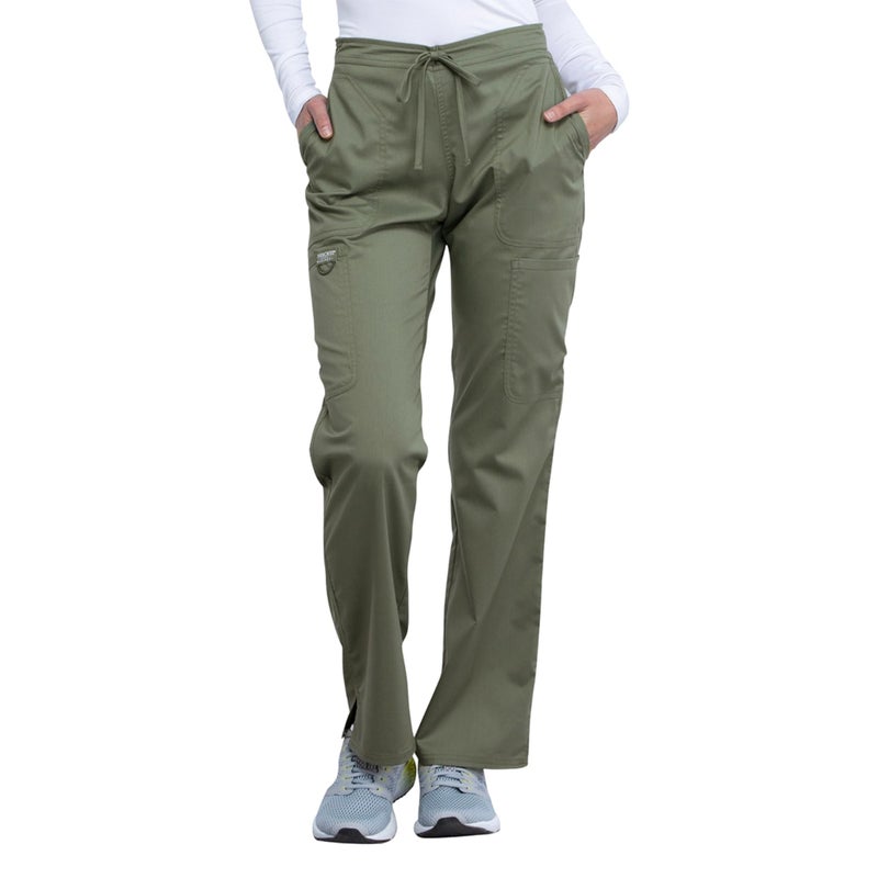 Cherokee Scrubs for Women Mid Rise Moderate Flare Drawstring Pant with 5 Pockets, Ultra Soft & Breathable Fabric - WW120T, M Tall, Olive - Image 3