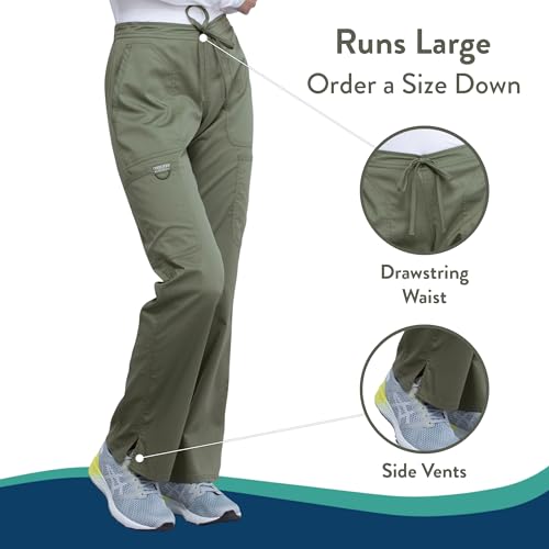 Cherokee Scrubs for Women Mid Rise Moderate Flare Drawstring Pant with 5 Pockets, Ultra Soft & Breathable Fabric - WW120T, M Tall, Olive - Image 4