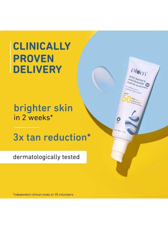 Plum Rice Water & Niacinamide 2% SPF50 Sunscreen 50G 1070 - Image 3