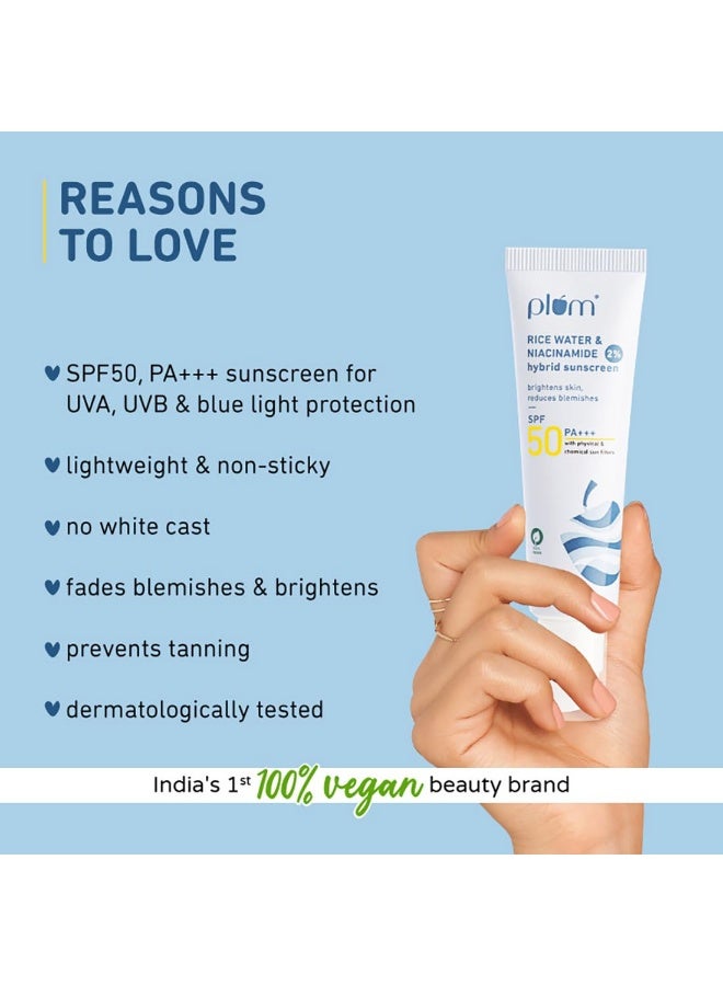 Plum Rice Water & Niacinamide 2% SPF50 Sunscreen 50G 1070 - Image 2