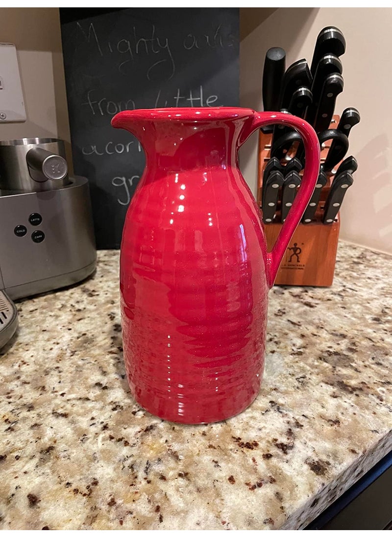 hjn hjn Farmhouse Pitcher Vase - Red Ceramic Vase for Home Decor Rustic Jug with Handle for Accents/Living Room/Bookshelf/Mantel/-Red  - Image 2