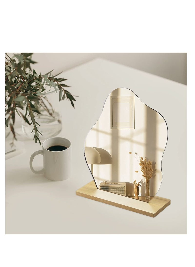 KASTWAVE Makeup Mirror for Desk with Stand Aesthetic Desk Decor Vanity Acrylic Irregular Shape Mirror Frameless Tabletop for Bedroom, Living Room and Minimal Spaces Room Decor Cloud Shape  - Image 1
