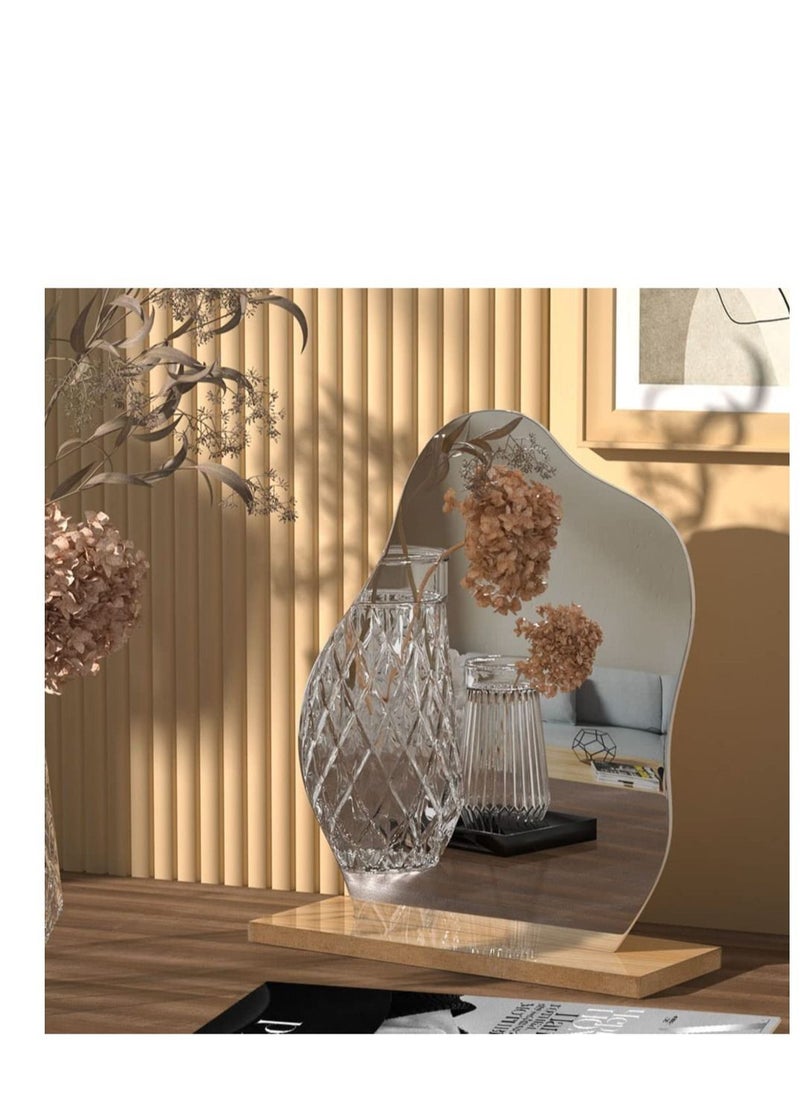 KASTWAVE Makeup Mirror for Desk with Stand Aesthetic Desk Decor Vanity Acrylic Irregular Shape Mirror Frameless Tabletop for Bedroom, Living Room and Minimal Spaces Room Decor Cloud Shape  - Image 2