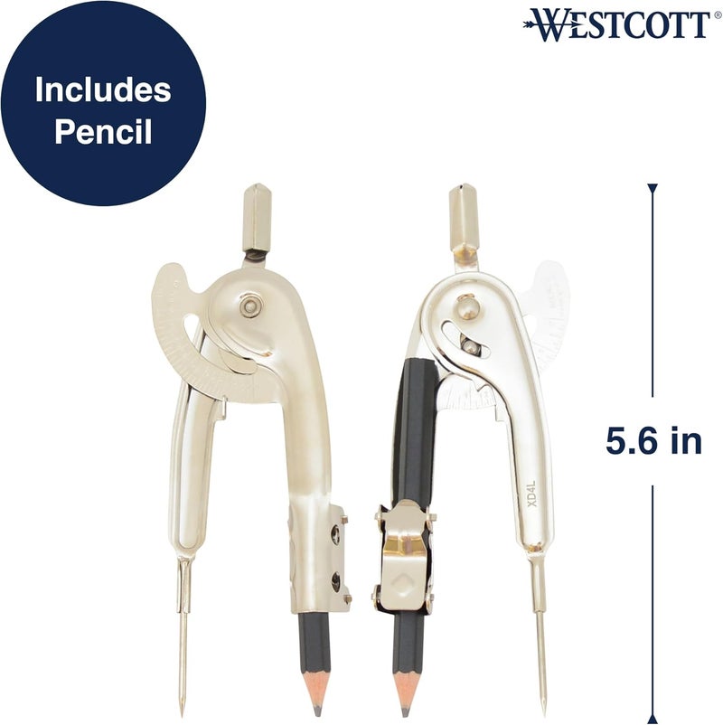 Westcott Metal Ball Bearing Compass with Pencil, Nickel Plated - Image 3