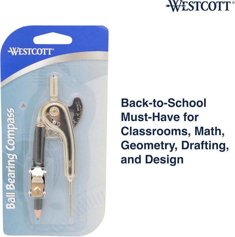 Westcott Metal Ball Bearing Compass with Pencil, Nickel Plated - Image 4