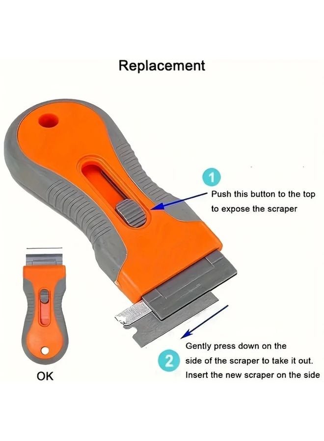 Orange Glass Scraper With 10 Metal Blades Adjustable Stain Remover For Kitchen Bathroom - Image 5