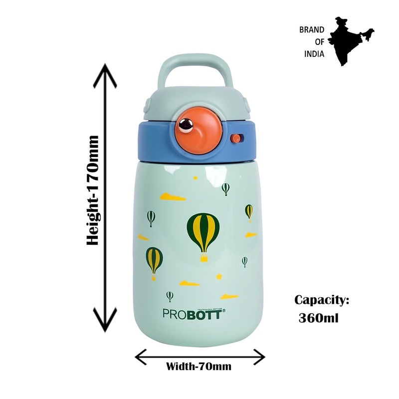 PROBOTT Probott Cool Kid 360ml Sipper for 3-5 yrs Kids | Stainless Steel Hot & Cold Water Bottle | Double Walled Vacuum Flask | Perfect for Toddlers | Leakproof | Pack of 2 | Glacial Green+Soft Pink  - Image 3