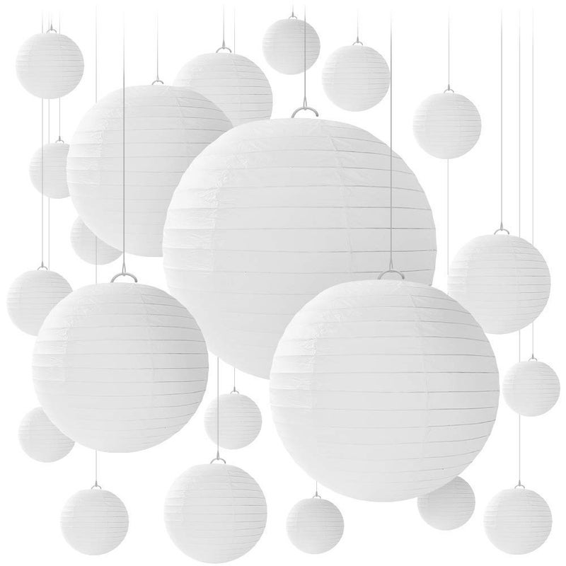 Newthinking 16 PCS Paper Lanterns Decorations Hanging White Paper Lanterns 6 8 10 12 Different Sized Round Paper Lanterns for Weddings Party Decorations Festival