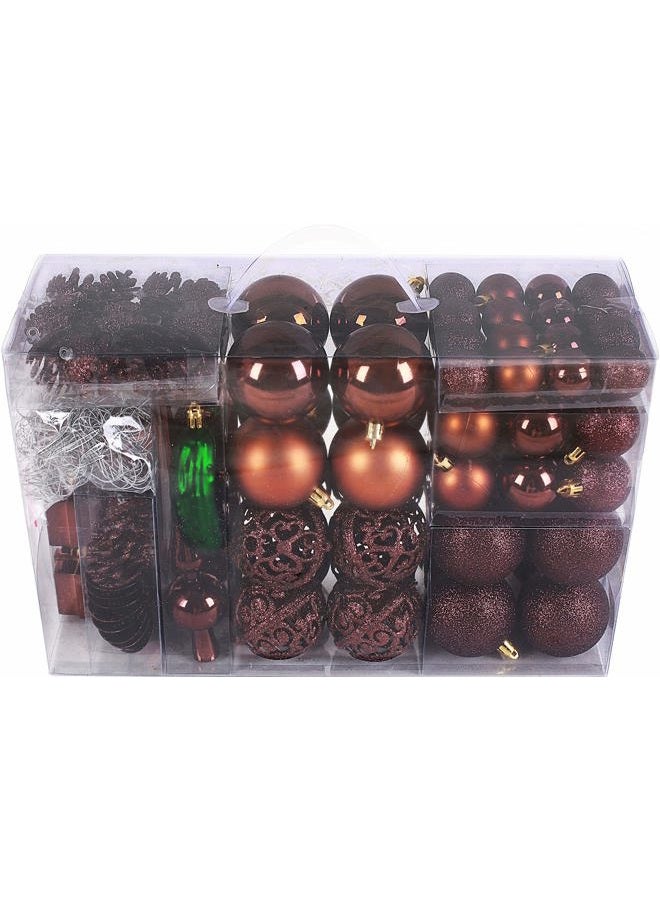 BRUBAKER 102 Pack Assorted Christmas Ball Ornaments - Shatterproof - with Green Pickle and Tree Topper - Designed in Germany Brown - Image 1