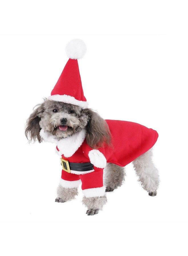 Mogoko Dog Cat Christmas Santa Claus Costume, Funny Pet Cosplay Outfits with a Cap, Puppy Fleece Warm Apparel Clothes for Xmas (L Size) - Image 4