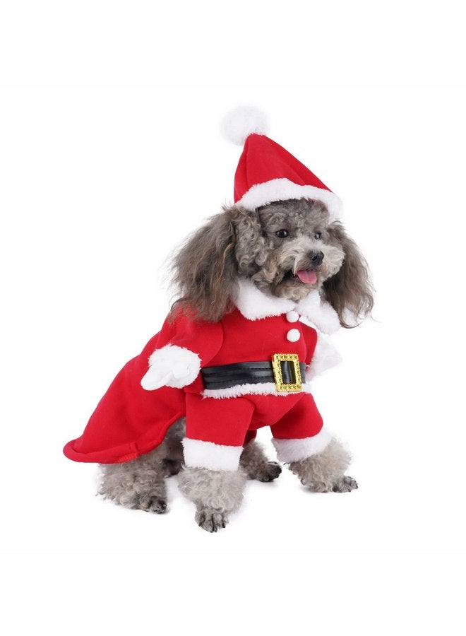 Mogoko Dog Cat Christmas Santa Claus Costume, Funny Pet Cosplay Outfits with a Cap, Puppy Fleece Warm Apparel Clothes for Xmas (L Size) - Image 2