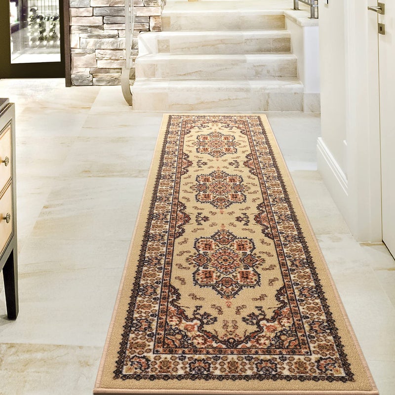 Antep Rugs Alfombras Oriental Traditional 2x7 NonSkid NonSlip Low Profile Pile Rubber Backing Indoor Runner Rugs Beige 2 x 7