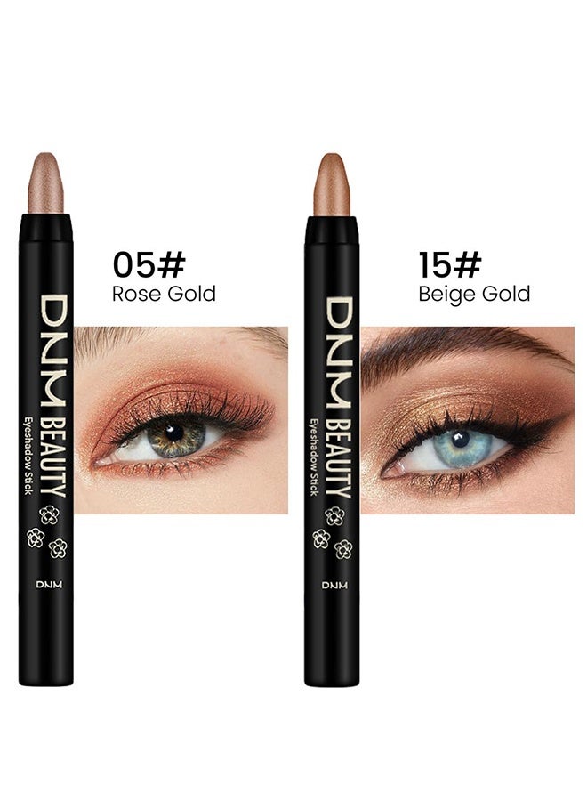 دي ان ام مجموعة قلم ظلال عيون كريمي 2 قطعة، لعينك، لون ذهبي وردي وذهبي بيج لامع، قلم لإشراقة العين لمكياج الهالوين، ظلال للعيون، قلم تمييز و ظل عيون ناعم مقاوم للماء، 05 15 - Image 2