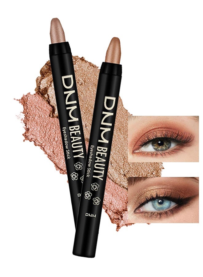 دي ان ام مجموعة قلم ظلال عيون كريمي 2 قطعة، لعينك، لون ذهبي وردي وذهبي بيج لامع، قلم لإشراقة العين لمكياج الهالوين، ظلال للعيون، قلم تمييز و ظل عيون ناعم مقاوم للماء، 05 15 - Image 1