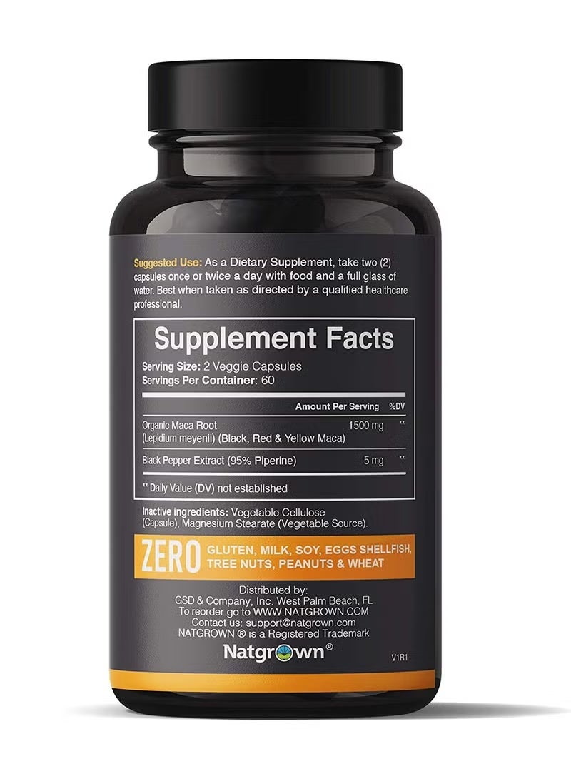 Natgrown Black, Red & Yellow Maca Root 1200mg Extra Strength - 120 Capsules - Image 2