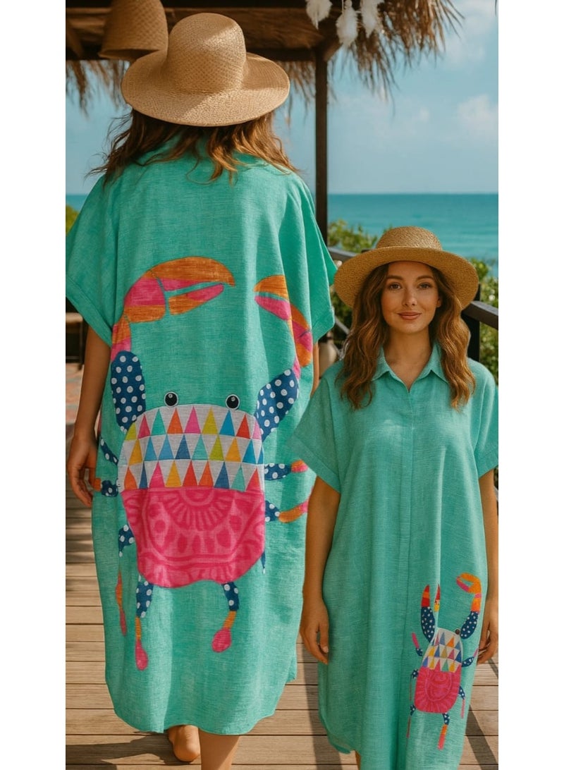 Mr.joe Mr Joe Playful Colorful Oversize Beach Cover-Up Cyan 2732 