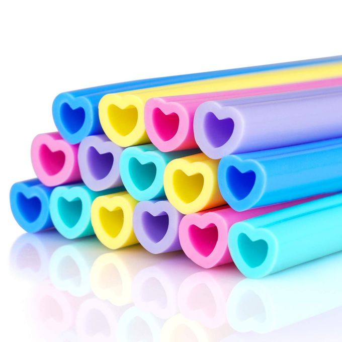 REUSABLE SILICONE DRINKING STRAWS 15 PACK HEART SHAPED STRAWS WITH 2PCS CLEANER BRUSHES FOR SMOOTHIES TUMBLERS COCKTAIL MILKSHAKE DISHWASHER SAFE