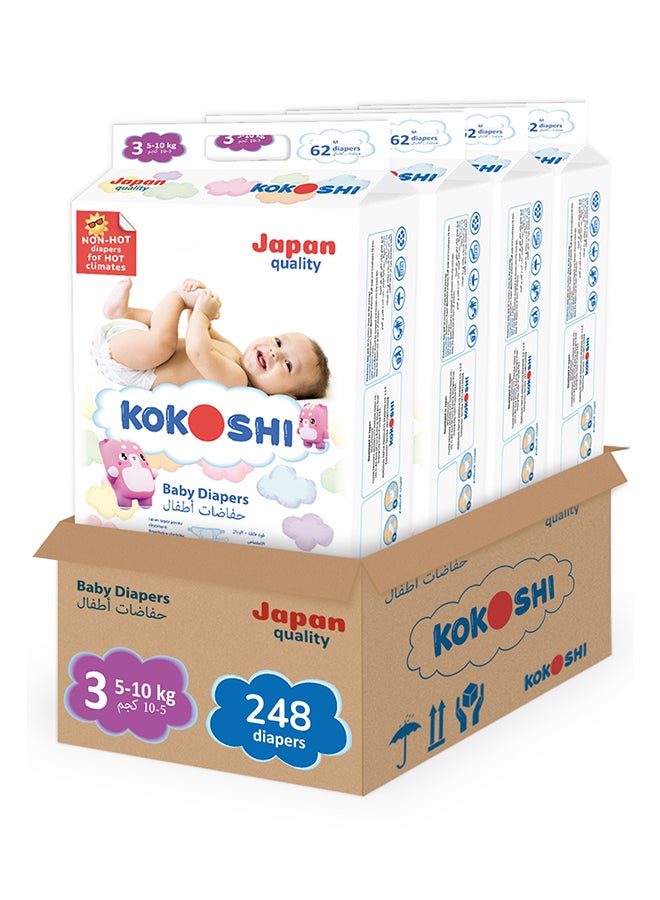 Kokoshi Premium Baby Diapers Size 3 (5–10 kg), 248 pcs – Ultra-Soft, Hypoallergenic, 12h Protection, Breathable, Leak-Proof Japanese, Wetness Indicator - Image 1