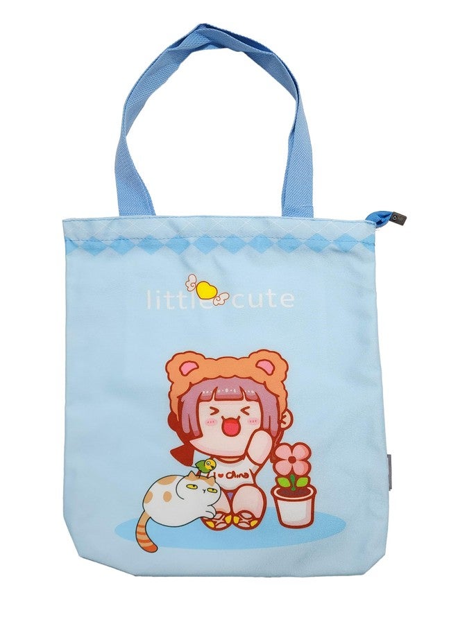 Crackles Large Capacity School File Folder Document Bag Student Tuition Bag for Girls Notebook Tote Bag Cute Cartoon Bag Stationery for Kids, Grocery Bag/Vegetable bag/Jhola -Pack of 1 (Blue) - Image 1